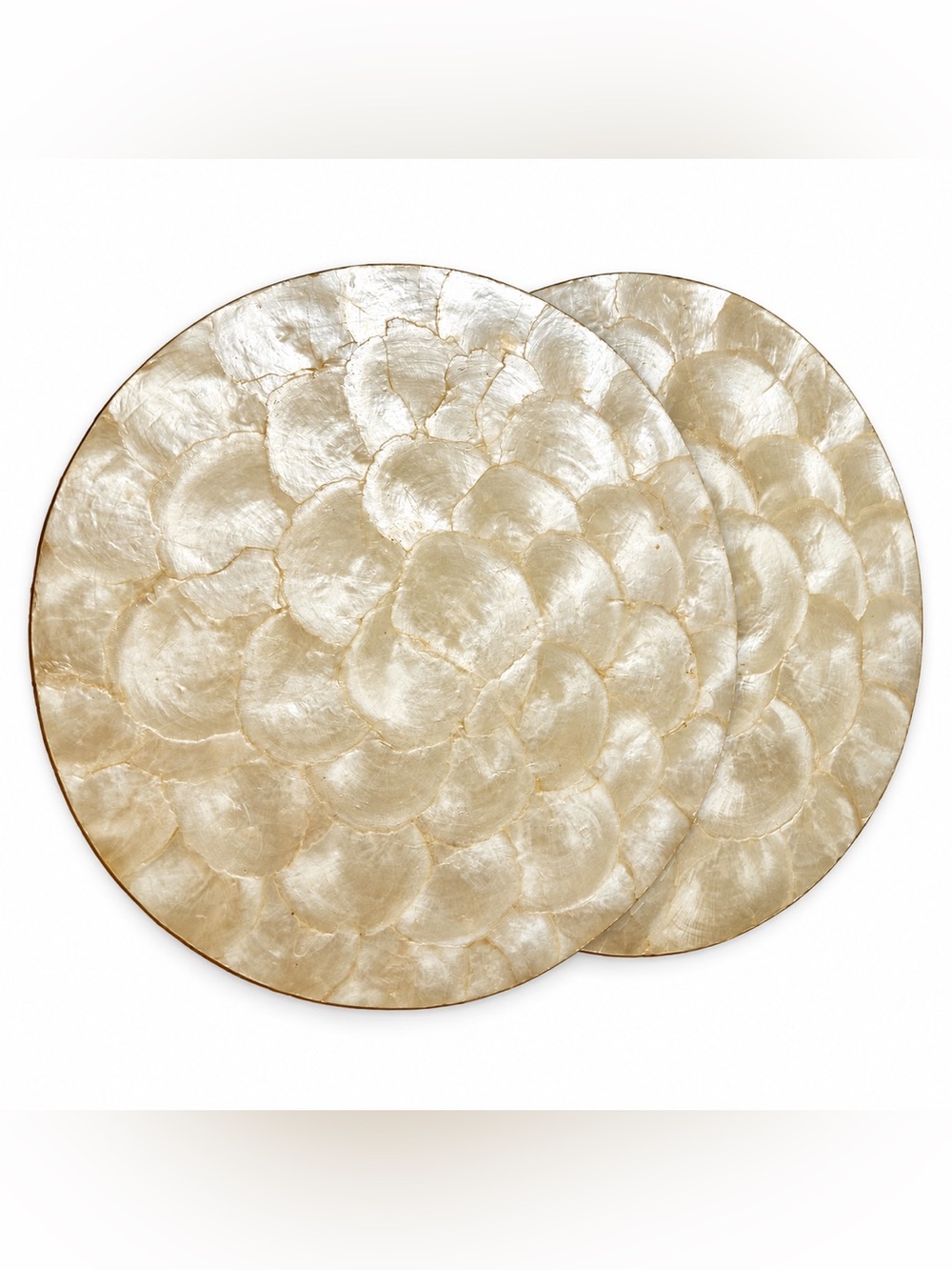 Williams Sonoma Capiz Shell Pearl Ivory Placemats Chargers 14” Round Set Of 2